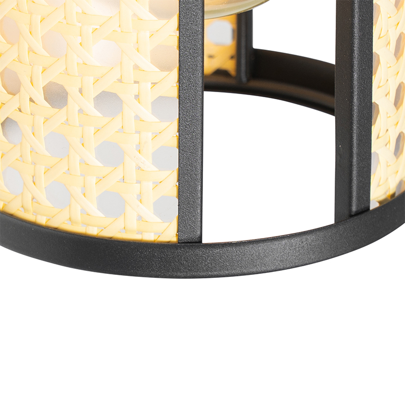 Lampada a sospensione orientale nera con rattan 3 luci oblunga - Akira