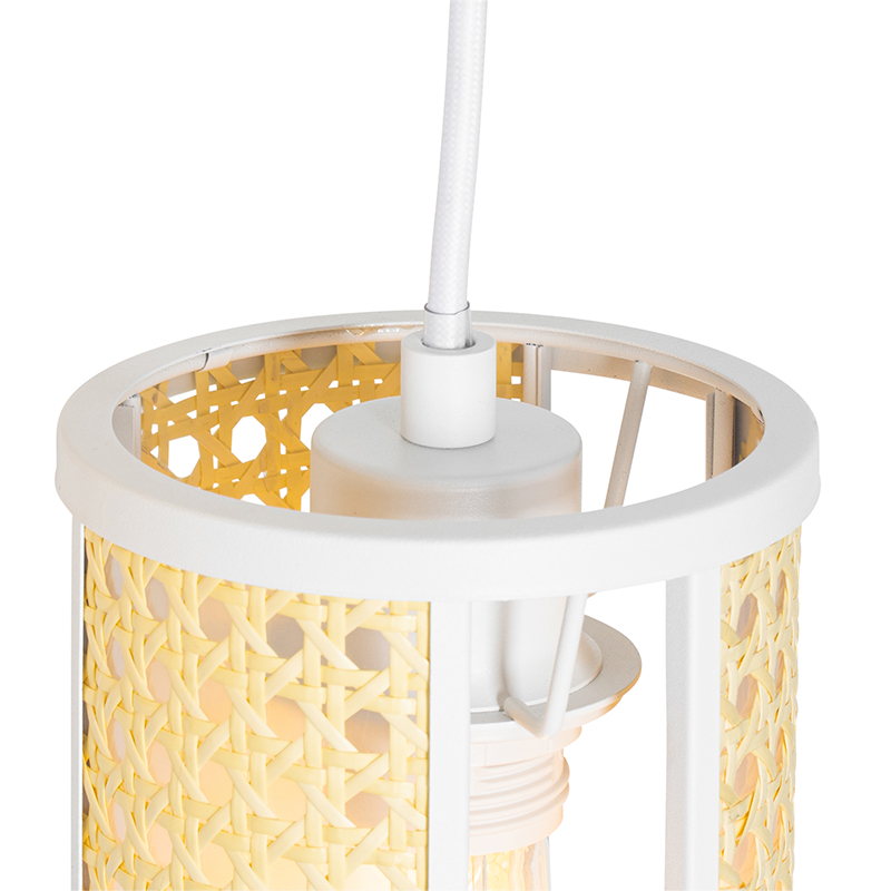 Oriental Pendant Light White with Rattan 3-Light Round - Akira
