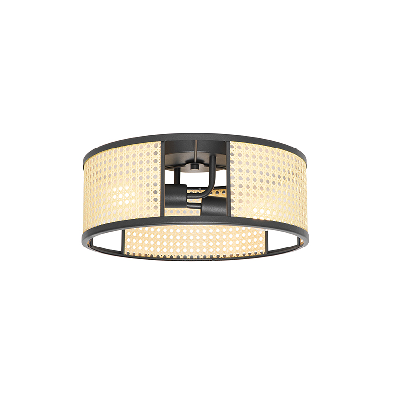 Retro stropné svietidlo čierne s ratanom 40 cm - Akira