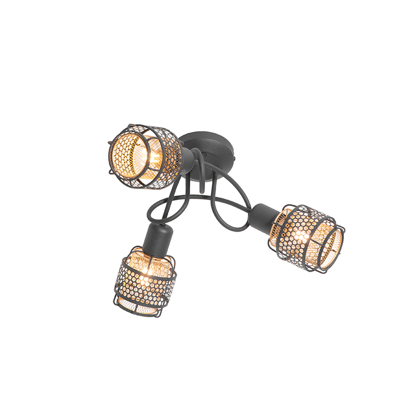 Plafonnier design noir avec or 3 lumières - Noud