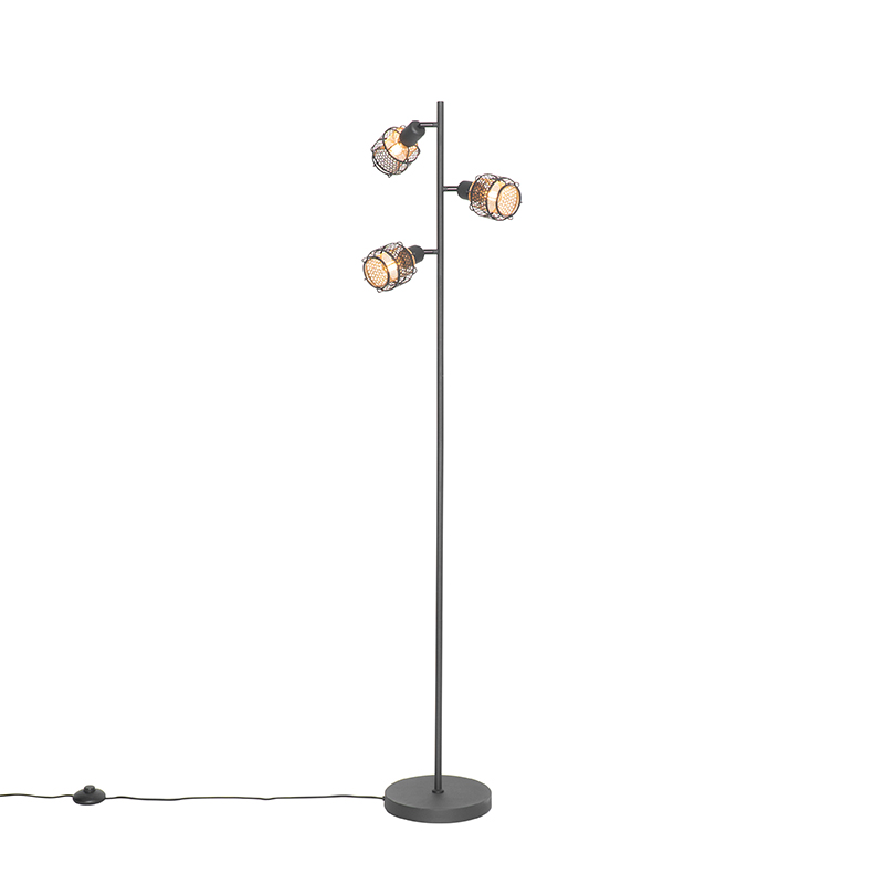 Design Floor Lamp Black with Gold 3-Light - Noud