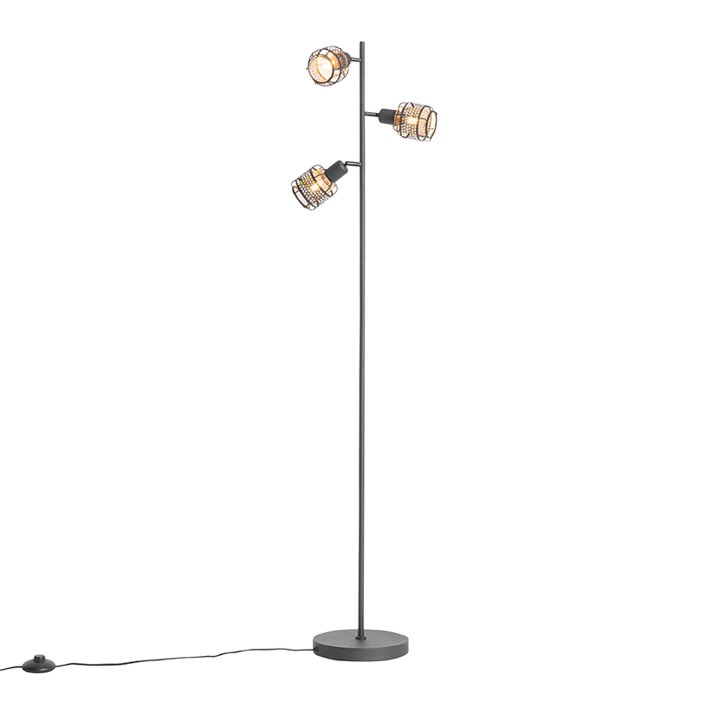 Design Floor Lamp Black with Gold 3-Light - Noud