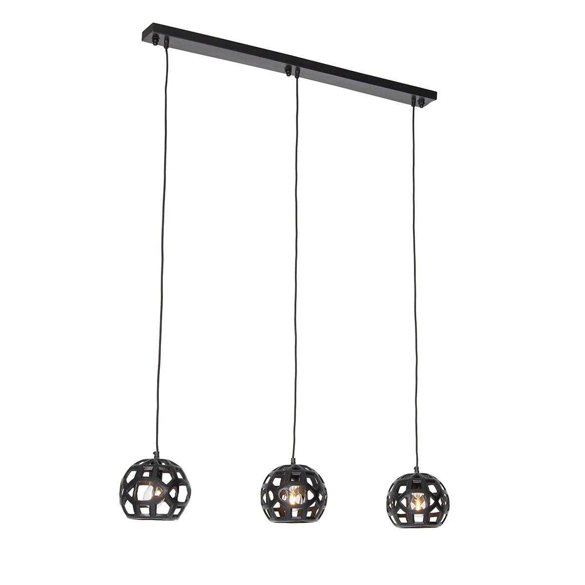 Industriálne závesné svietidlo čierne podlhovasté 3-svetlo - Bobby