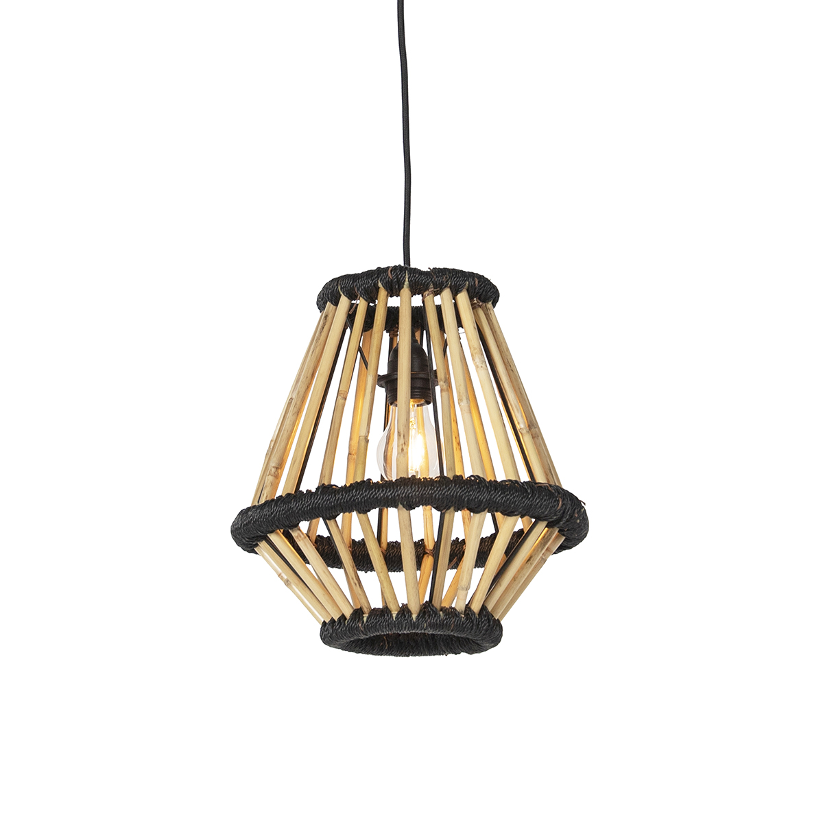 Levně Orientální závěsné svítidlo bambusové s černou 32 cm - Evalin