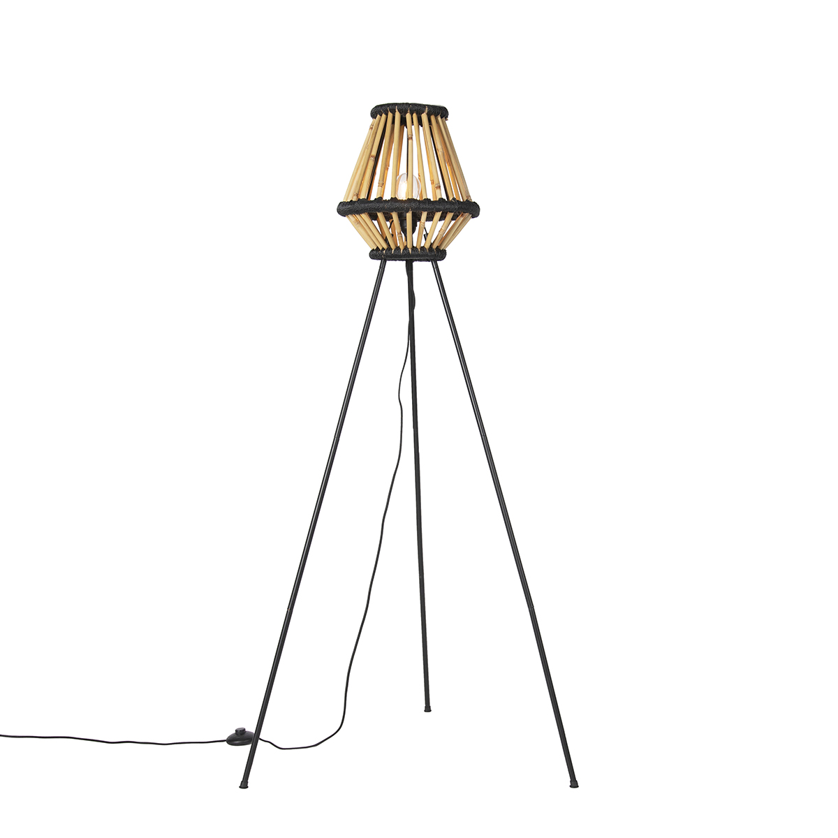 Orientalisk stativ golvlampa bambu med svart - Evalin