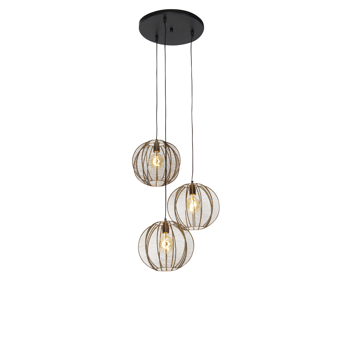 Industrial hanging lamp bronze with black round 3 lights - Dong
