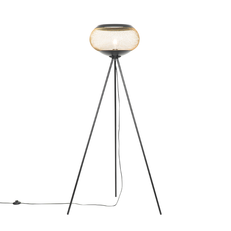 Moderná statívová stojaca lampa čierna so zlatou - Lucas