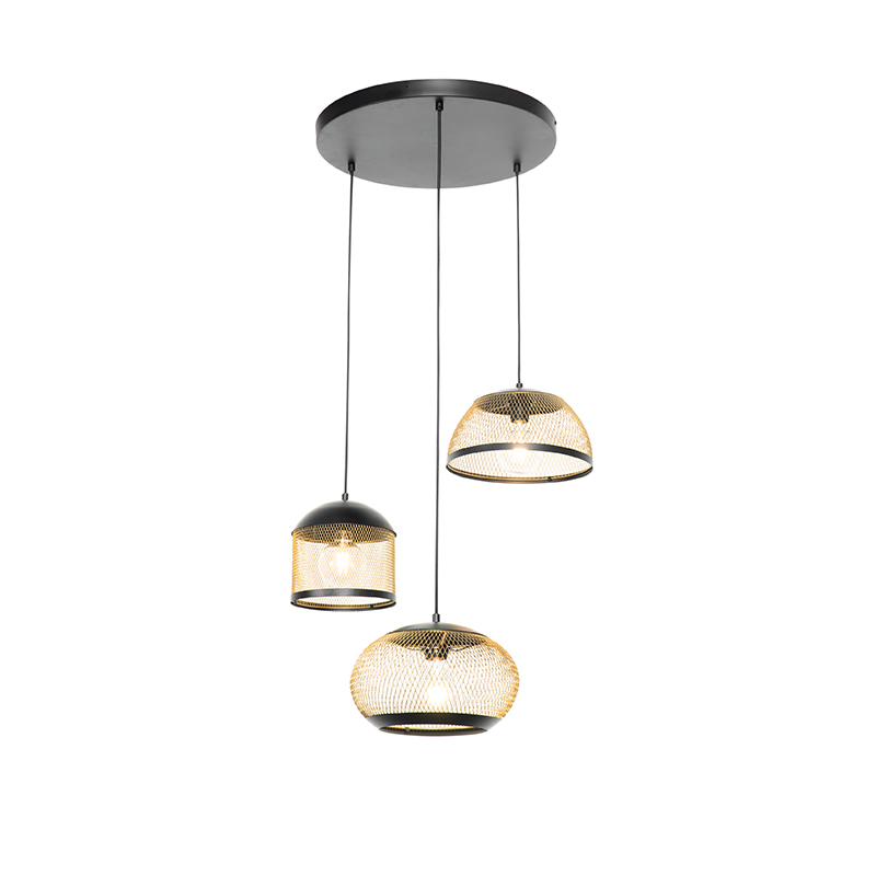 Moderne hanglamp zwart met goud rond 3-lichts - Lucas