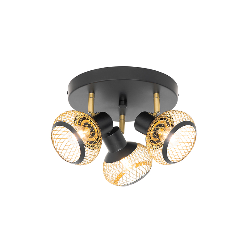 Moderná bodová čierna so zlatými 3 svetlami - Lucas