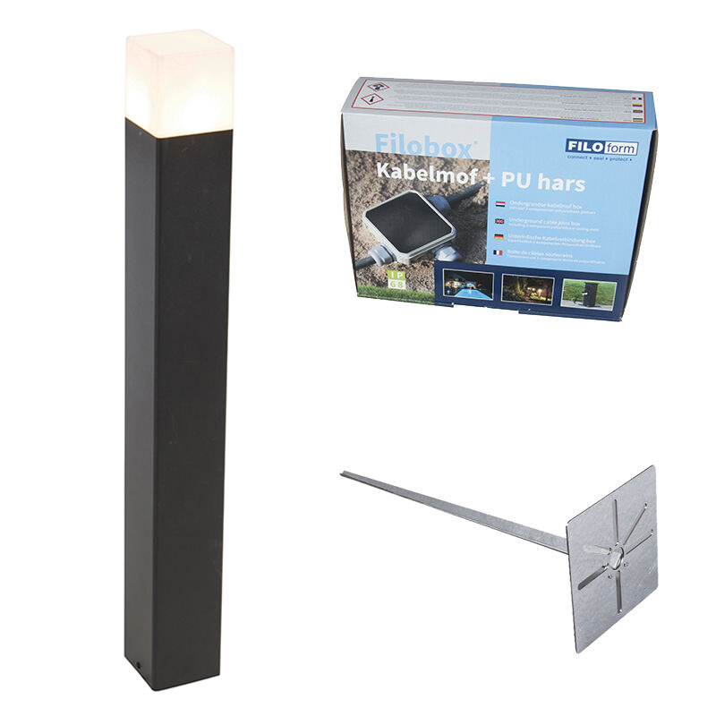 Vonkajšia záhradná lampa čierna s opálovým sklom 70 cm zemný hrot a káblová svorka - Denmark Vonkajšia záhradná lampa čierna s opálovým sklom 70 cm zemný hrot a káblová svorka - Denmark