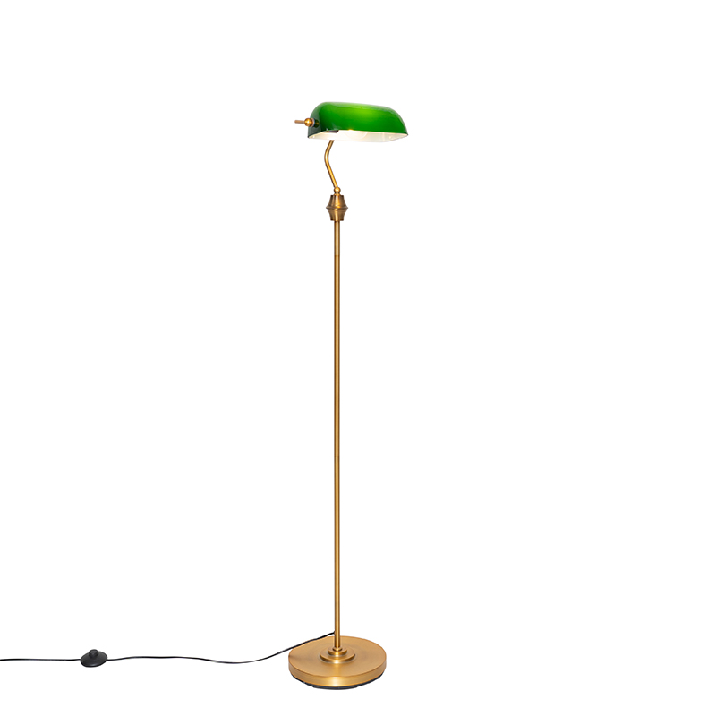 Klasická notárska stojaca lampa bronz so zeleným sklom - Banker