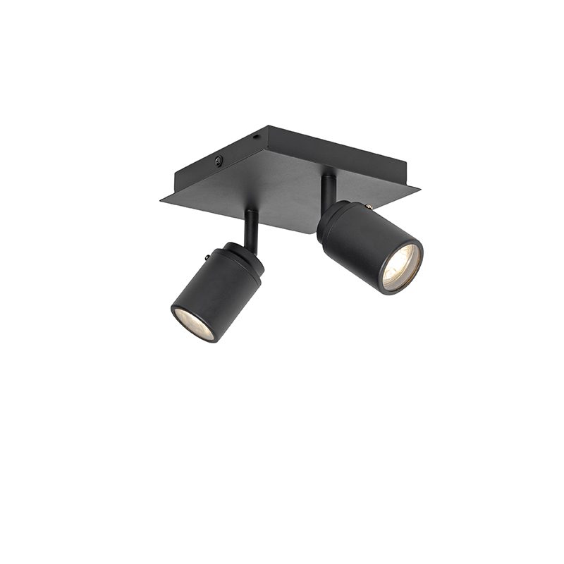 Modern badrumsspot svart fyrkantig 2-ljus IP44 – Ducha