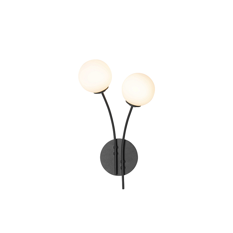 applique moderne noire avec verre opale 2 lumières - athènes