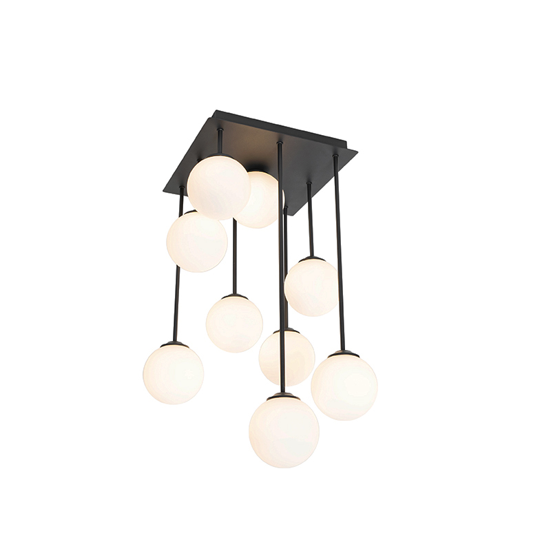 Modern taklampa svart med opalglas 9 lampor - Aten