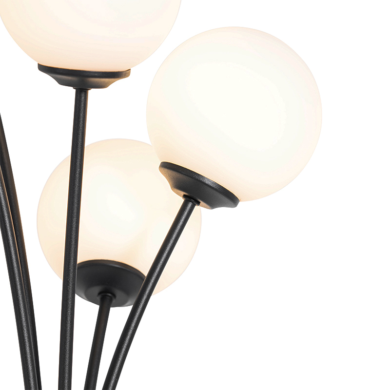 lampadaire moderne noir avec verre opale 5 lumières - athènes