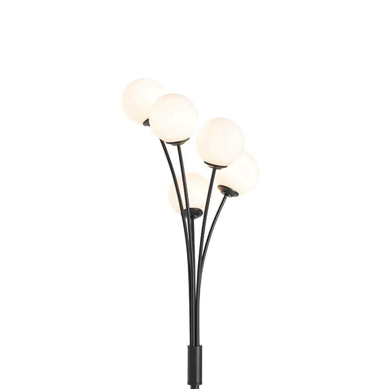 lampadaire moderne noir avec verre opale 5 lumières - athènes