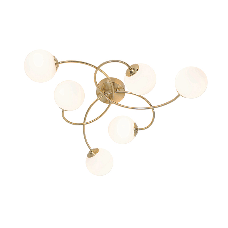 Modern ceiling lamp gold with opal glass 6 lights - Athens