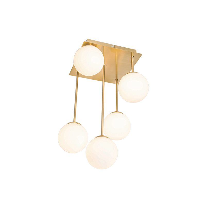 Modern ceiling lamp gold with opal glass 5-light - Athens