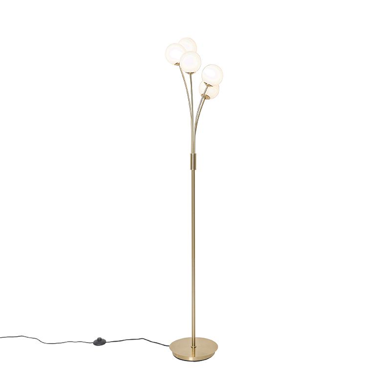 Modern floor lamp gold with opal glass 5-light - Athens