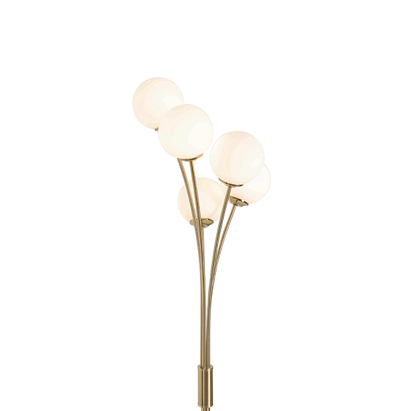 lampadaire moderne or avec verre opale 5 lumières - athènes