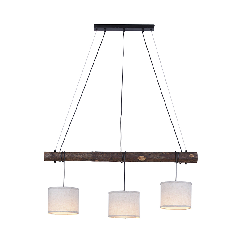 Landelijke hanglamp hout met witte kap 3-lichts - Oriana