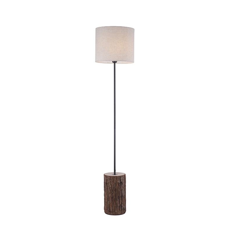 Levně Venkovská stojací lampa dřevěná s bílým stínidlem - Oriana