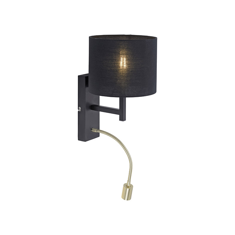 Wandlamp zwart met gouden leeslamp incl. LED - Matija