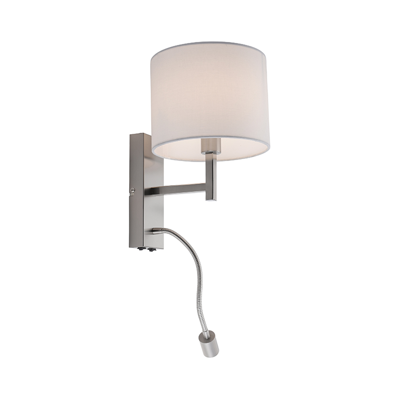 Wandlamp wit met staal leeslamp incl. LED - Matija
