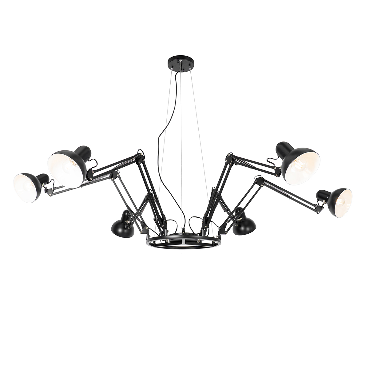 Industrial hanging lamp black 6-light adjustable - Hobby Spinne