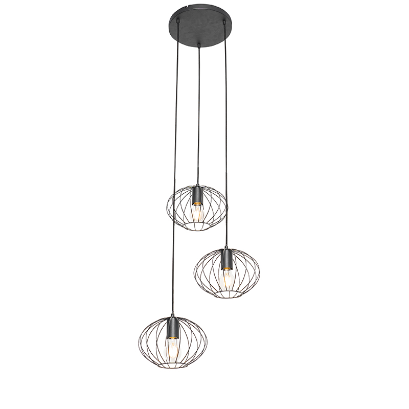 Industrial hanging lamp black 3-light - Margarita