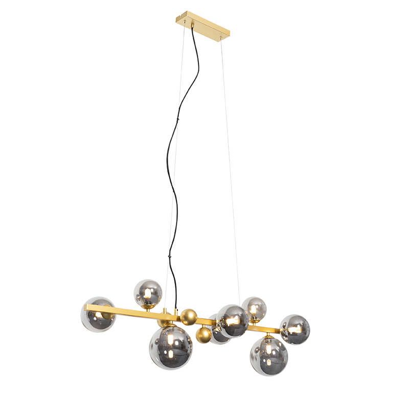 Art Deco závesná lampa zlatá s dymovým sklom 8 svetiel - David Art Deco závesná lampa zlatá s dymovým sklom 8 svetiel - David