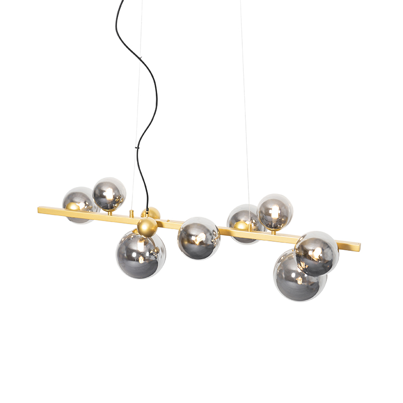 Art Deco Hängelampe Gold mit Rauchglas 8 Lichter - David