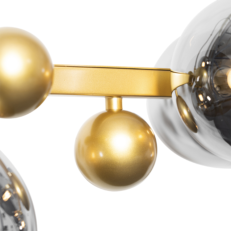 Art Deco Hängelampe Gold mit Rauchglas 8 Lichter - David