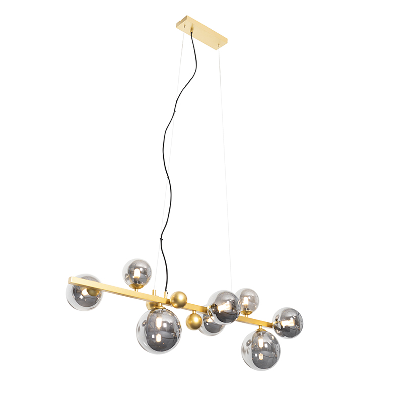 Art Deco Pendant Light Gold with Smoke Glass 8-Light - David