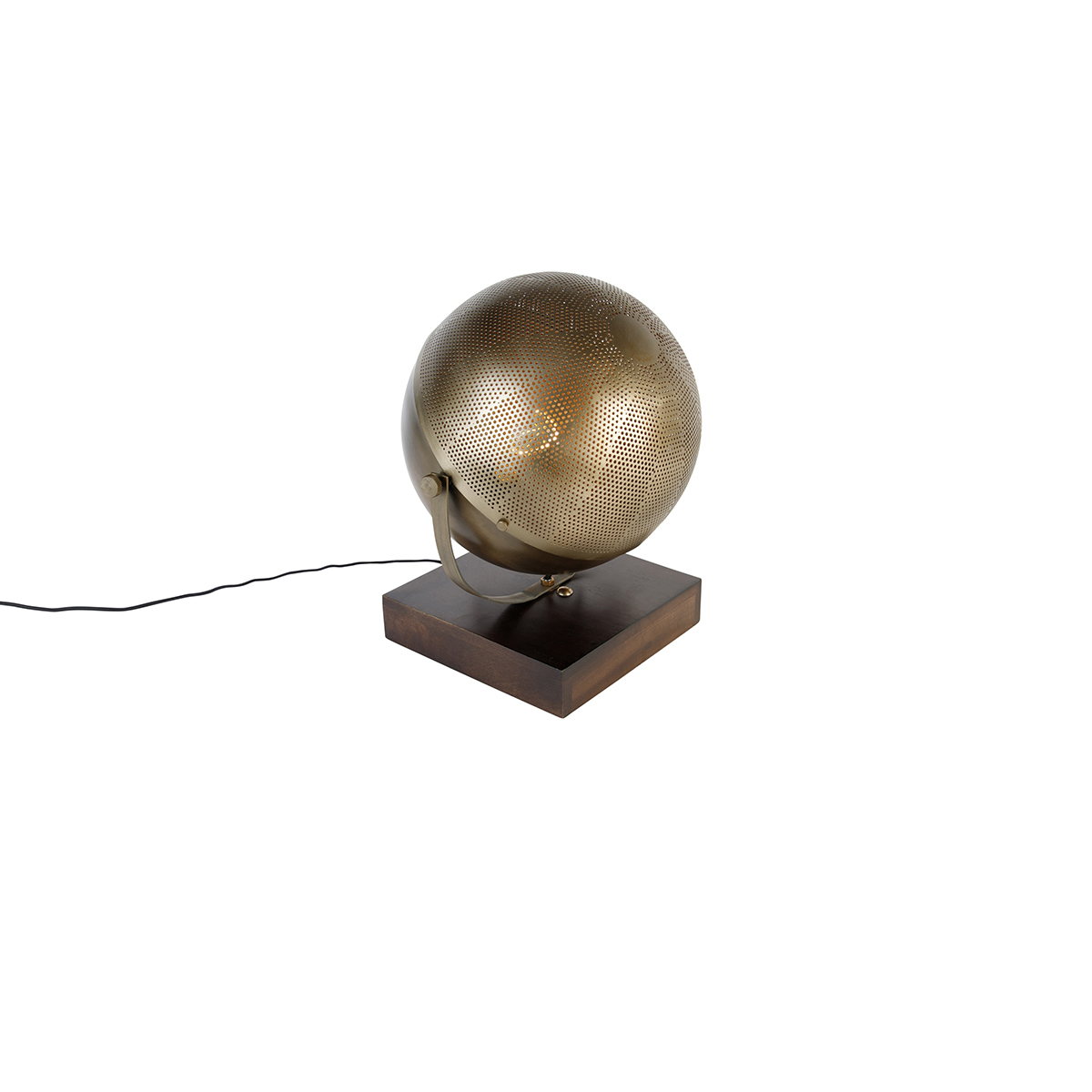 Lampă de masă industrială bronz cu lemn - Haicha