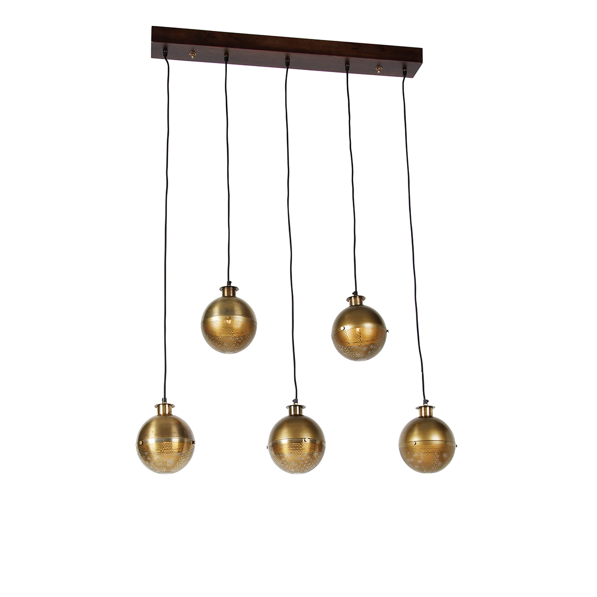 Suspensie industriala bronz cu lemn 5 lumini - Haicha
