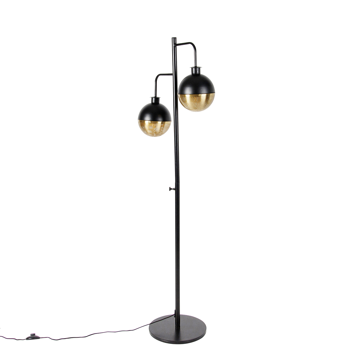 Ipari állólámpa fekete, sárgaréz 2 lámpával - Haicha