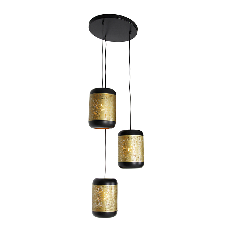 suspension vintage noire avec laiton ronde 3 lumières - kayleigh