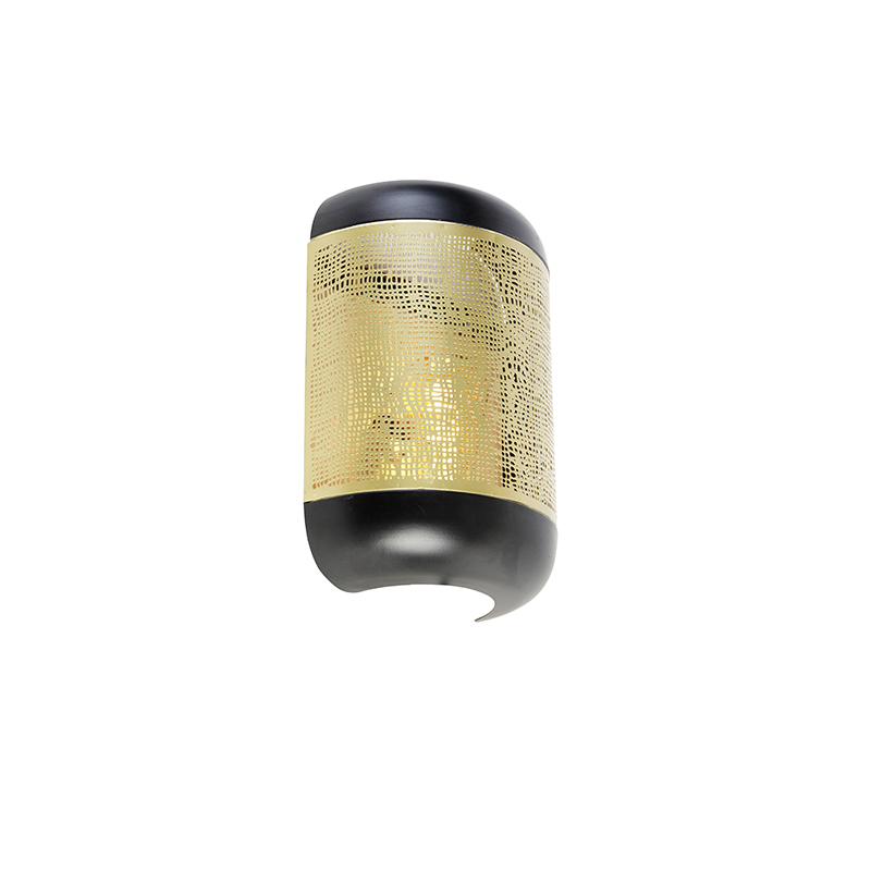 Vintage nástenné svietidlo čierne s mosadzou - Kayleigh