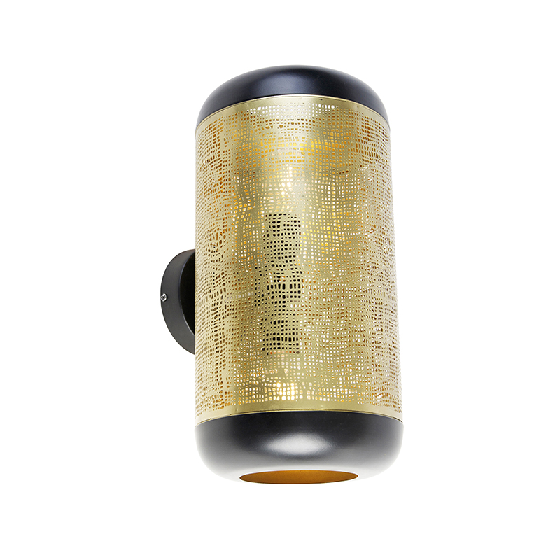 Vintage nástenná lampa čierna s mosadzou 20 cm 2-svetlo - Kayleigh Vintage nástenná lampa čierna s mosadzou 20 cm 2-svetlo - Kayleigh