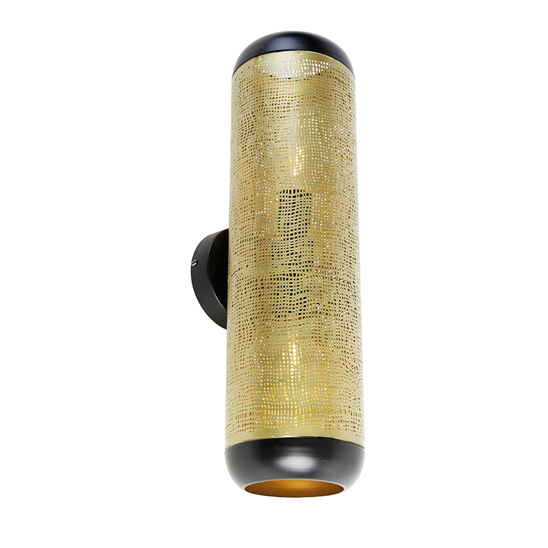 Vintage nástenné svietidlo čierne s mosadzným 15 cm 2-svetlá - Kayleigh