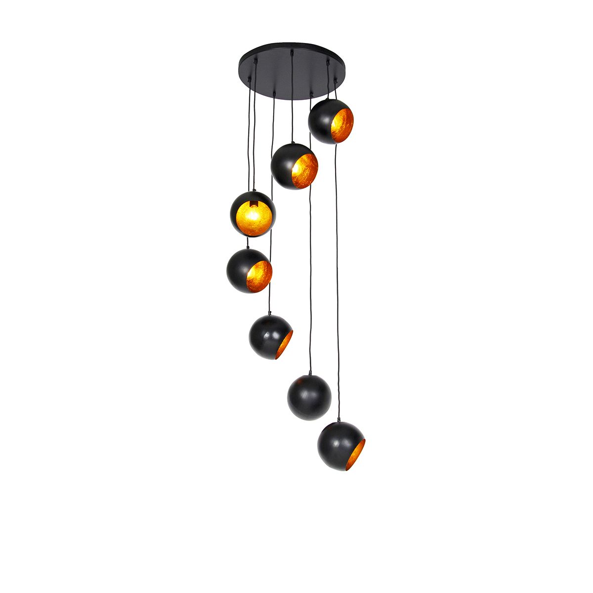 Hanging lamp black with gold interior 7-lights - Crooked Cluster
