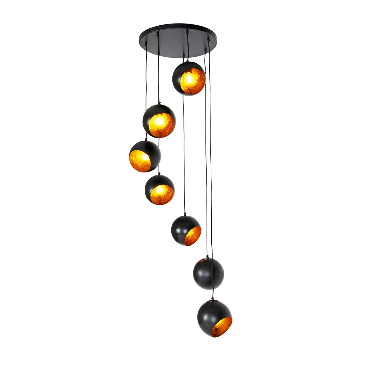 Pendant Light Black with Gold Interior 7-Lights - Crooked Cluster