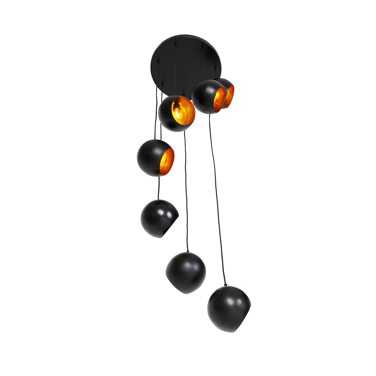 Pendant Light Black with Gold Interior 7-Lights - Crooked Cluster