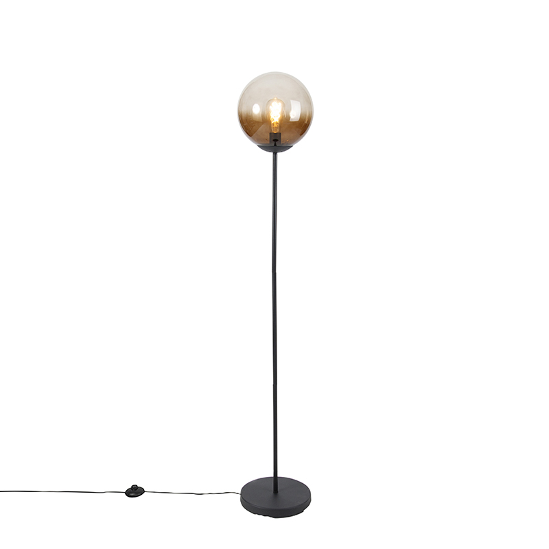 Lampa stojąca Art Deco czarna z brązowym szkłem - Pallon