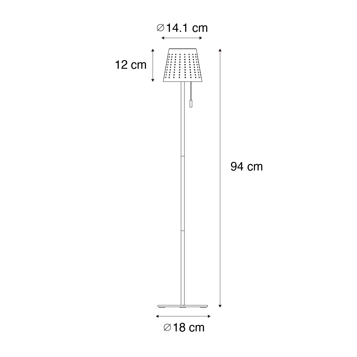 lampadaire d'extérieur noir avec led dimmable en 3 étapes sur solaire - ferre