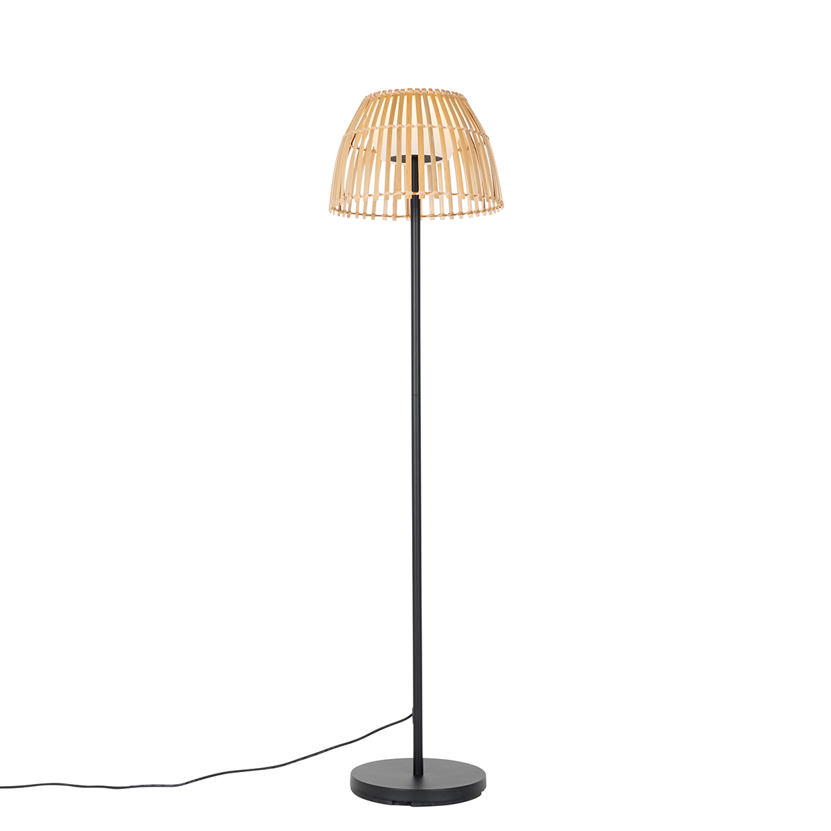 Lantlig golvlampa svart med bambu inkl LED - Kaiser