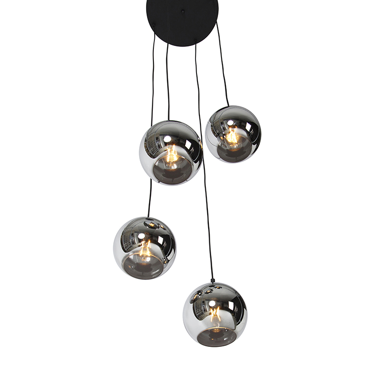 suspension art déco noire avec verre fumé 4 lumières - wallace