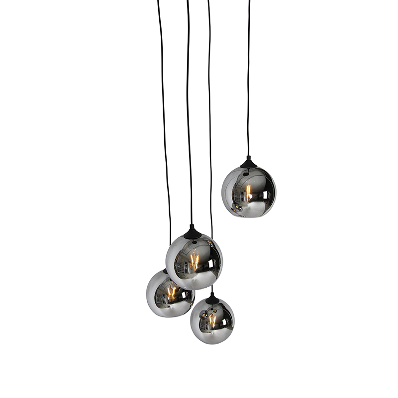 suspension art déco noire avec verre fumé 4 lumières - wallace