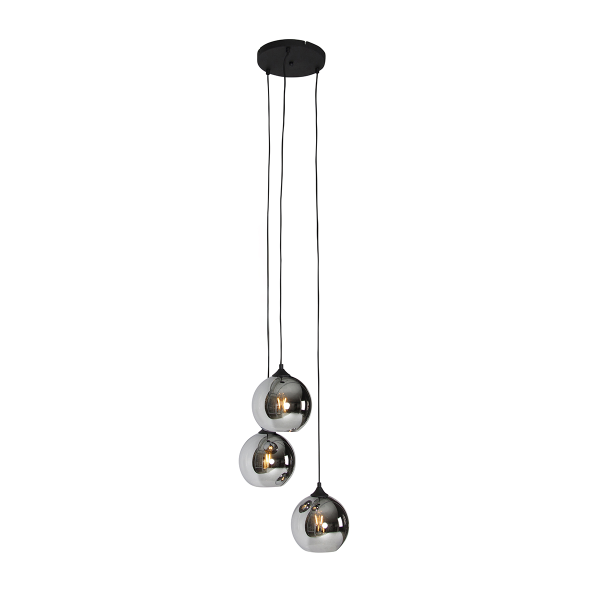 suspension art déco noire avec verre fumé 3 lumières - wallace